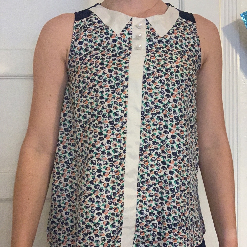 Floral Faux Collar Top